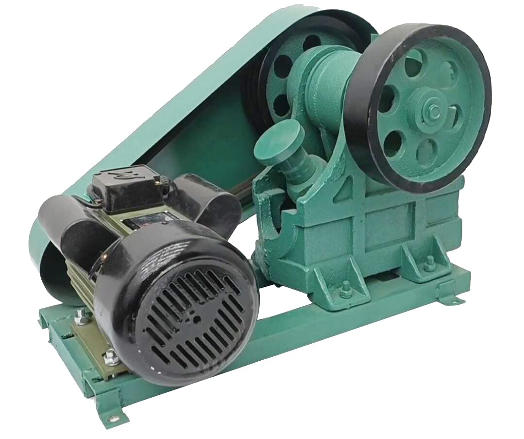 A jaw crusher machine with two jaws and a motor in the search