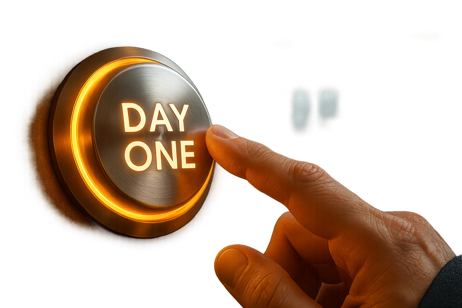 A glowing 'Day One' button symbolising Amazon’s start-up mindset and continuous innovation.