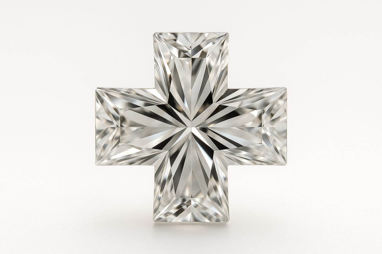 Kryžiukas formos deimanto makro nuotrauka ant balto fono – kryžiaus forma.