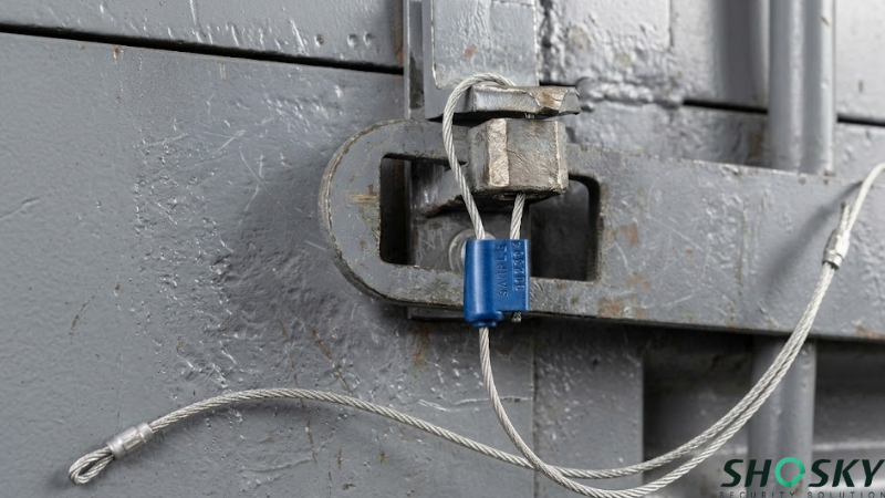 Close-up of security cable seal