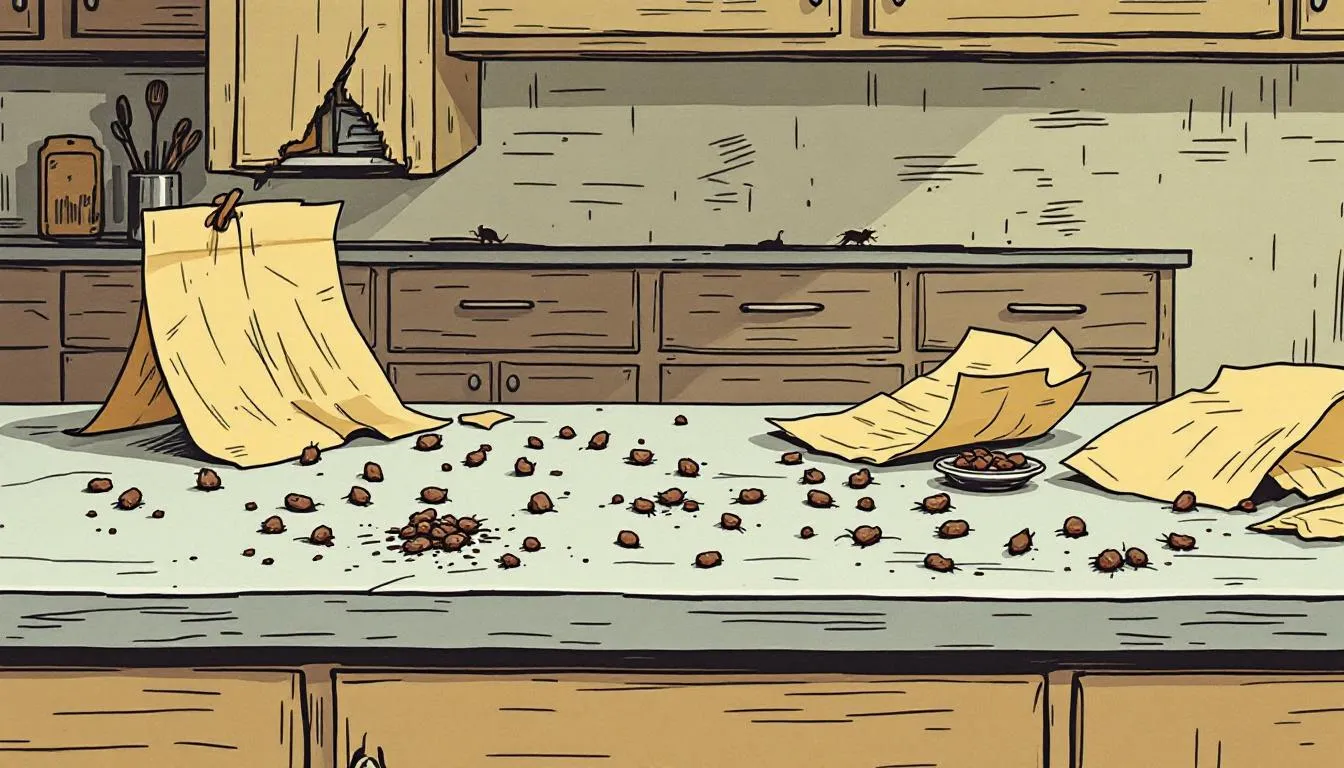 A visual representation of assessing a rodent infestation, showing droppings and signs of rodent activity.