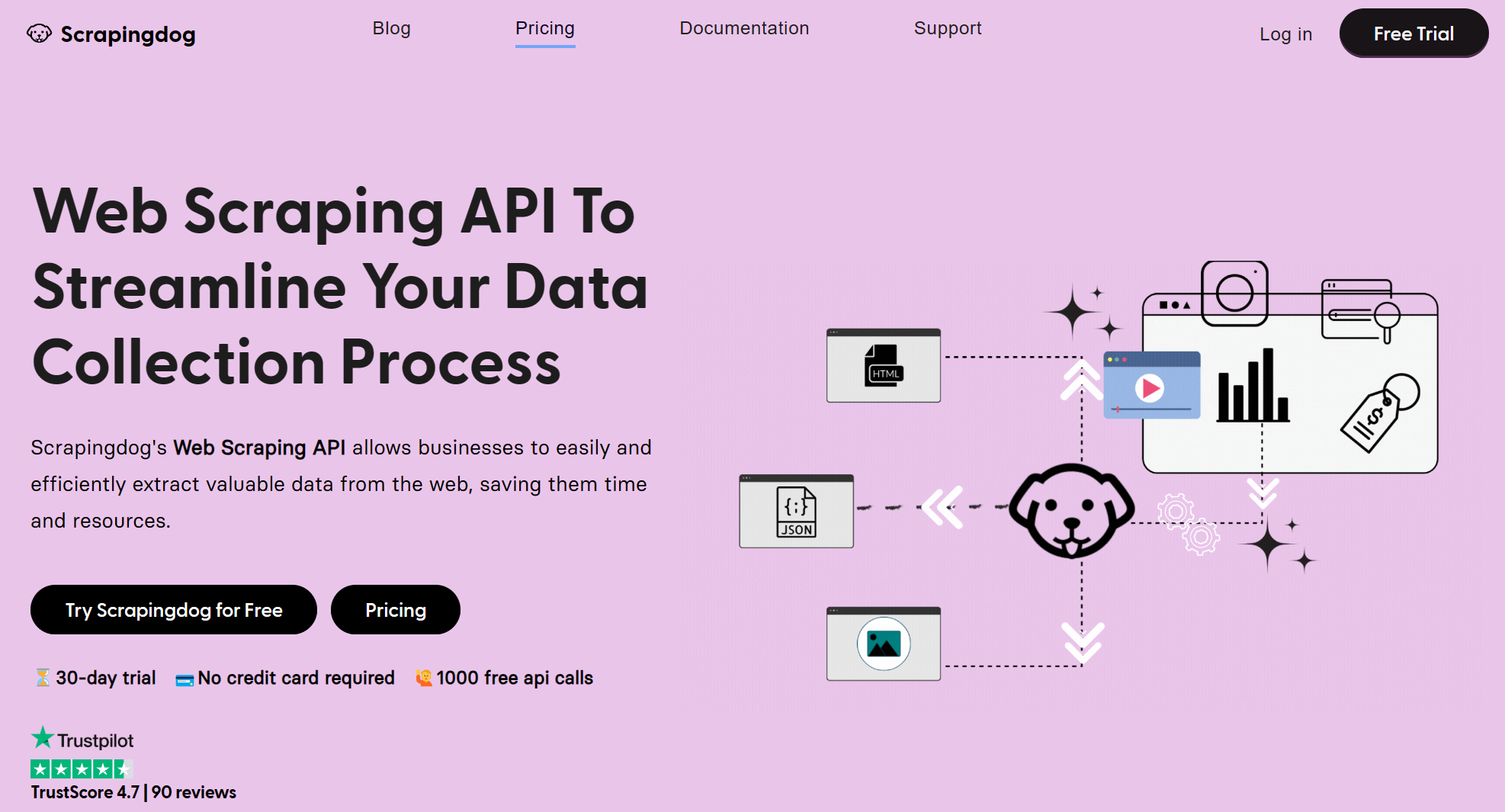 home page of the scrapingdog api