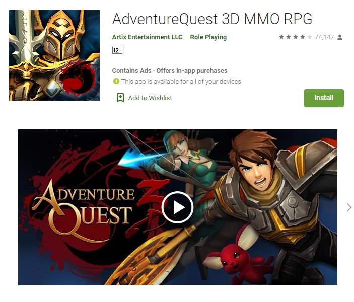 2.) Adventure Quest 3D MMO RPG