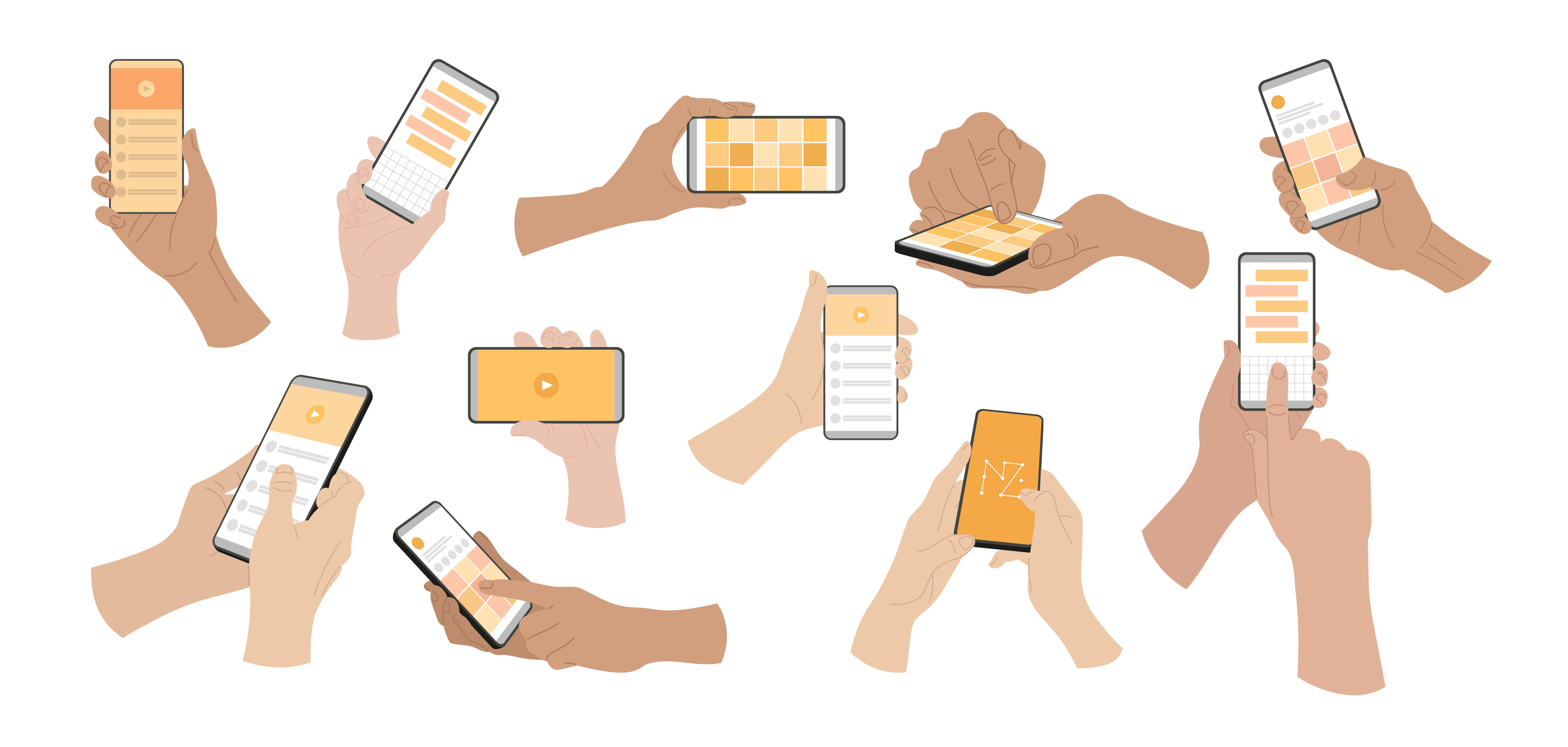 various hands using mobile.
