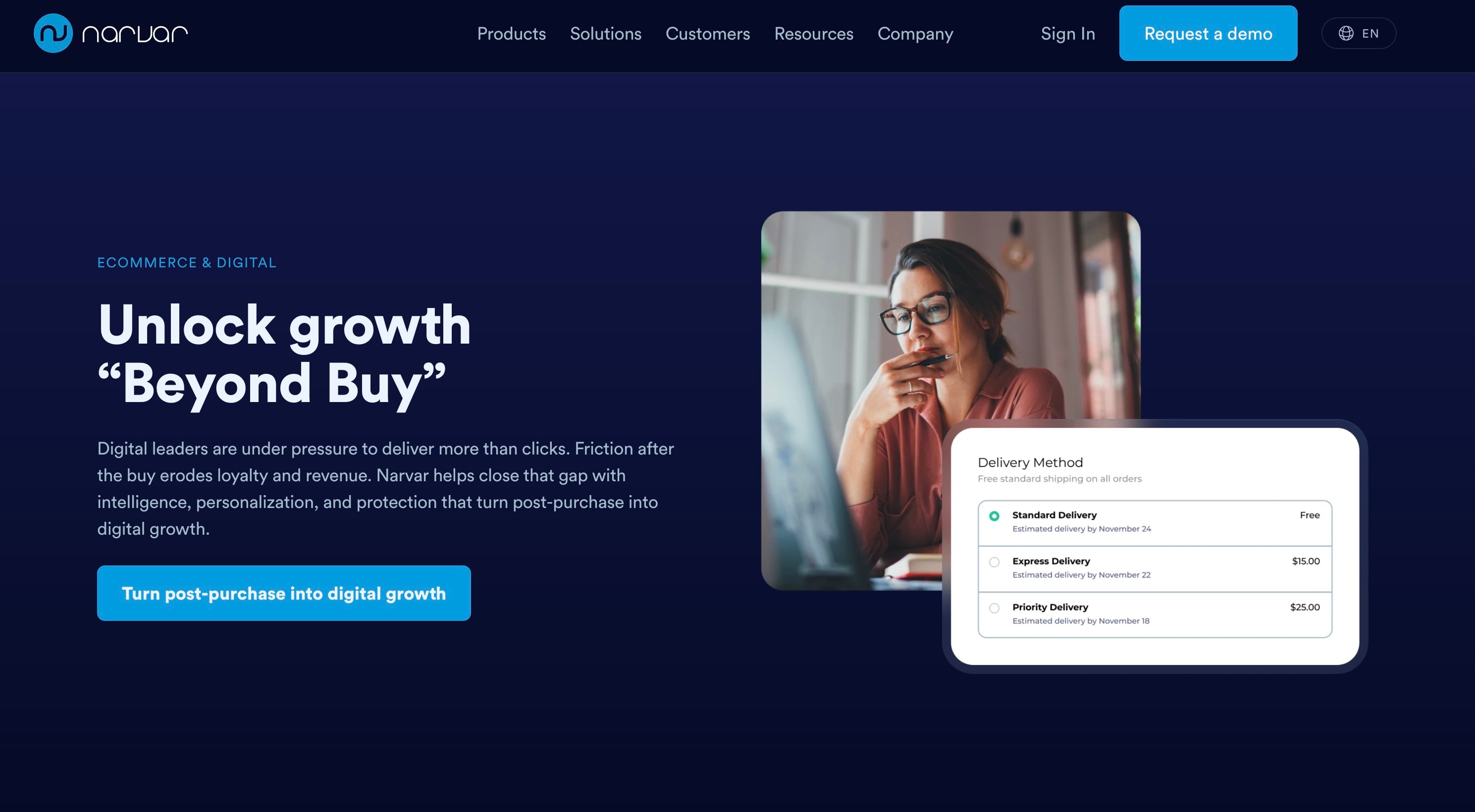 parcellab alternatives: Narvar homepage