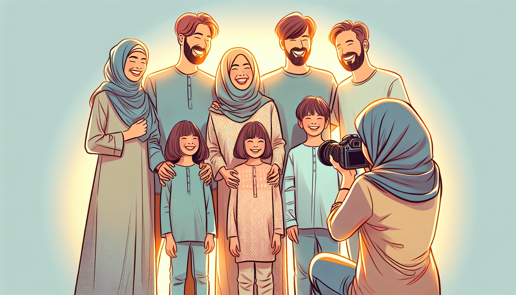 Illustration of a family posing for a portrait photography session