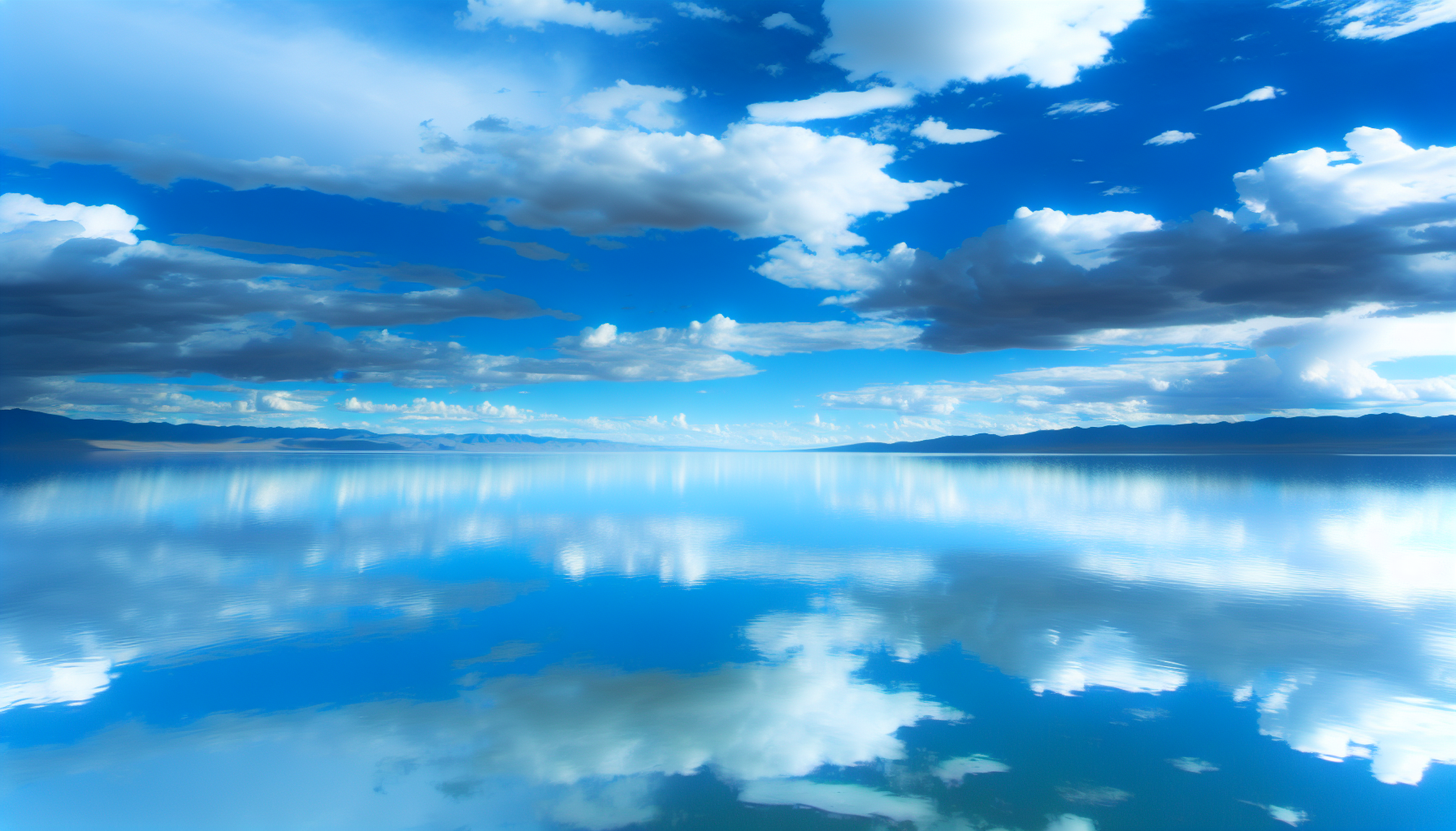 Calm lake reflecting the sky, representing inner peace