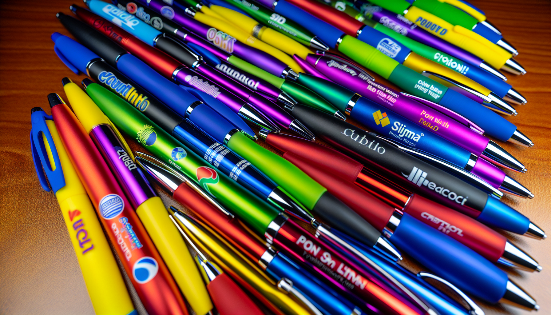 Assortment of colourful custom pens