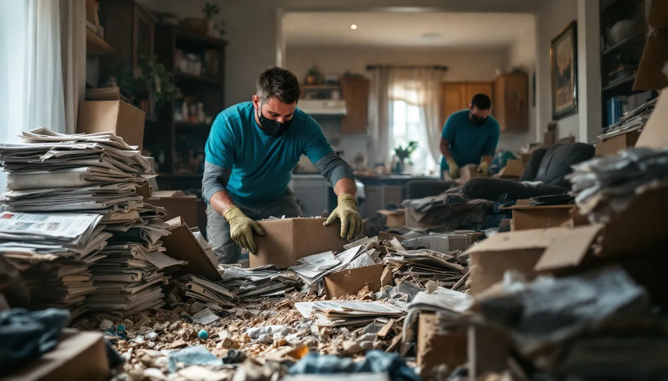 The deep cleaning process in a hoarding cleanup scenario.
