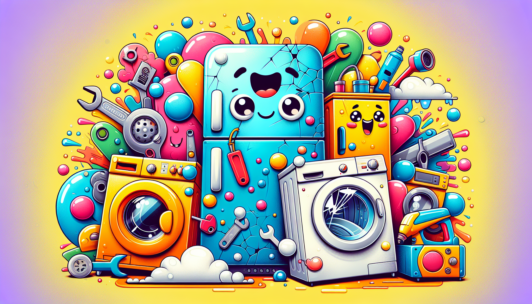 A variety of major household appliances ready for repair.