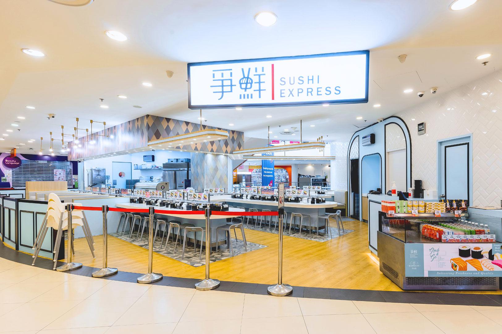 Sushi Express conveyor belt sushi restaurant interior in Singapore.