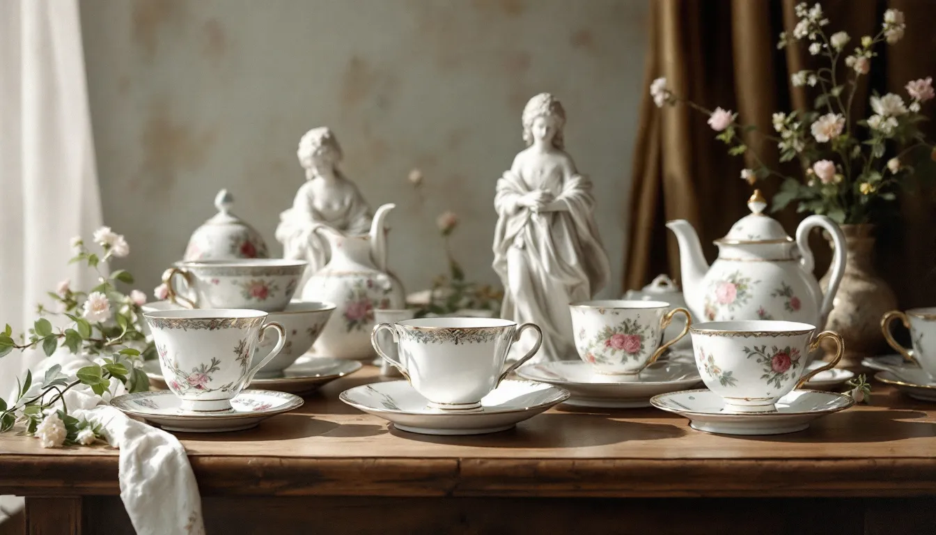 Przykład filiżanek i figurek porcelanowych, które można oddać w skup porcelany.