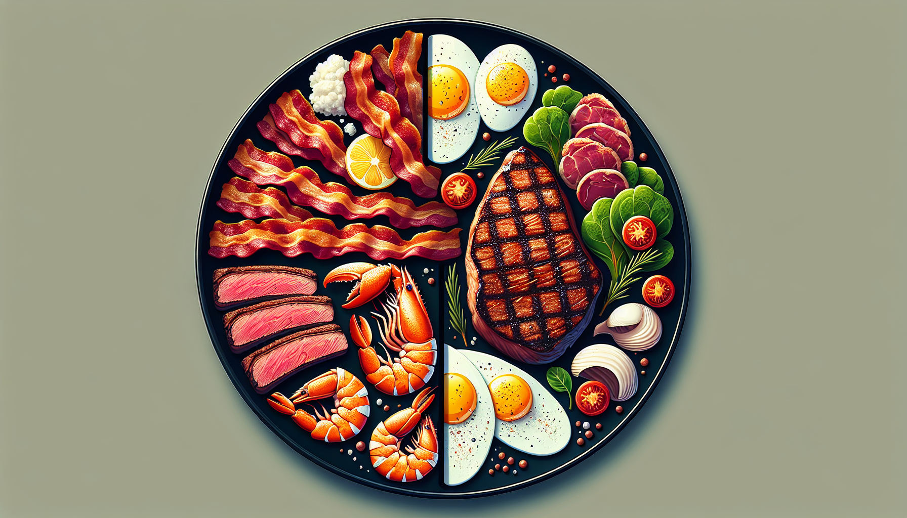 A balanced plate with nutrient-dense breakfast, lunch, and dinner options for the carnivore diet