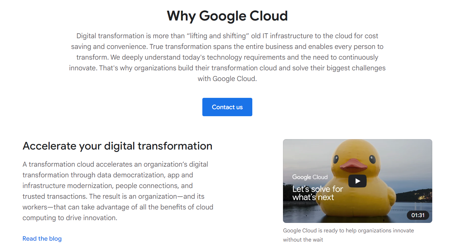 Google Cloud main page