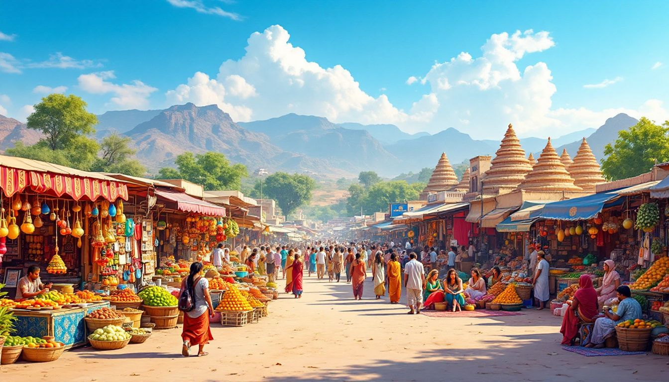 b6f07092 ba94 4cbc 9221 2d45c15ecbe8 A vibrant market scene in Haryana showcasing various businesses, reflecting the thriving economy and geographical advantages.