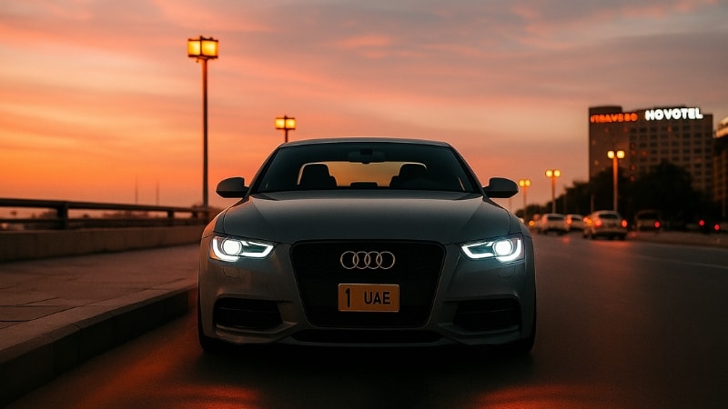 Audi in Nardo Grey wrap being prominent in night light