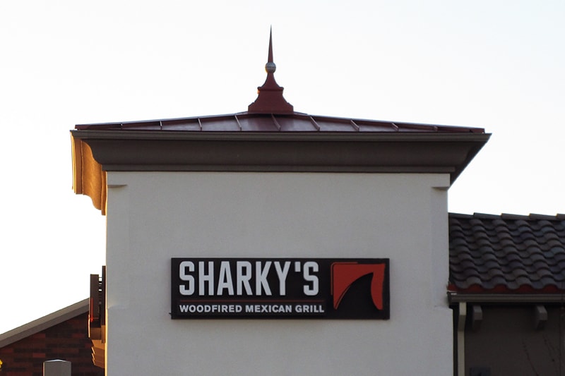 LED channel letter signs using a wireway mount for Sharky's Wooddfire Grill in Los Angeles.
