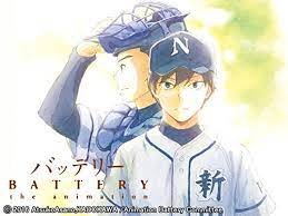 Battery characters in baseball dress 