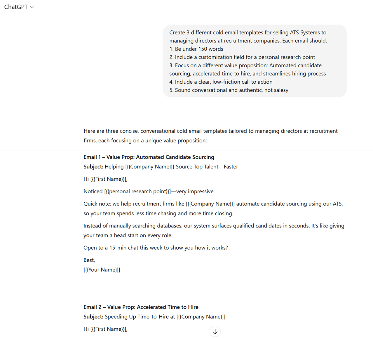 Personalized cold email templates for sales outreach