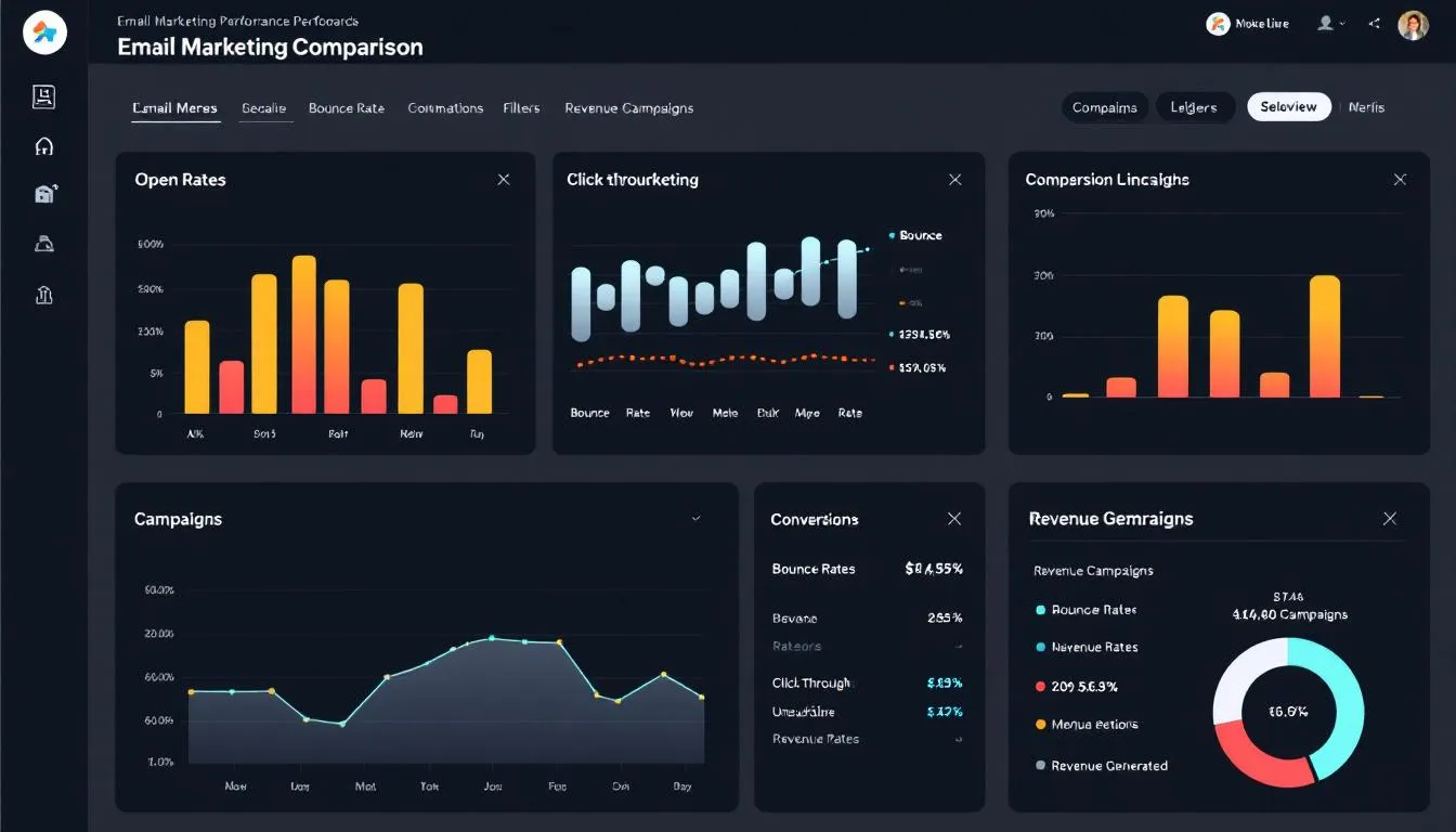 The image displays an email analytics dashboard featuring performance comparison metrics, highlighting key data points that illustrate the effectiveness of email marketing campaigns. This dashboard serves as a valuable tool for businesses to engage their audiences and repurpose existing content across various platforms.