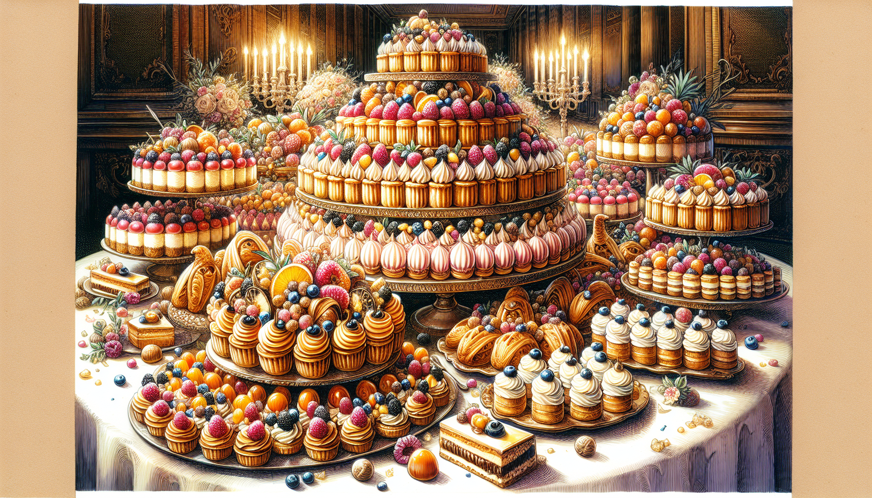 Variety of wedding pastries on a dessert table