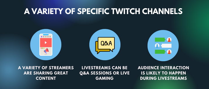 a variety of streamers are sharing great content, livestreams can be Q&A sessions or live gaming and audience interaction is likely to happen during livestreams