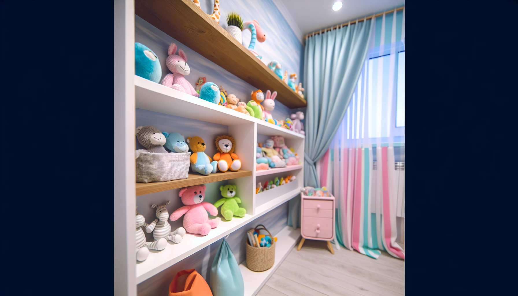 Plush toys arranged as nursery decor