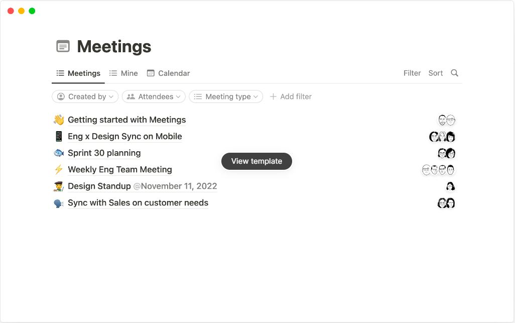 notion template - meetings