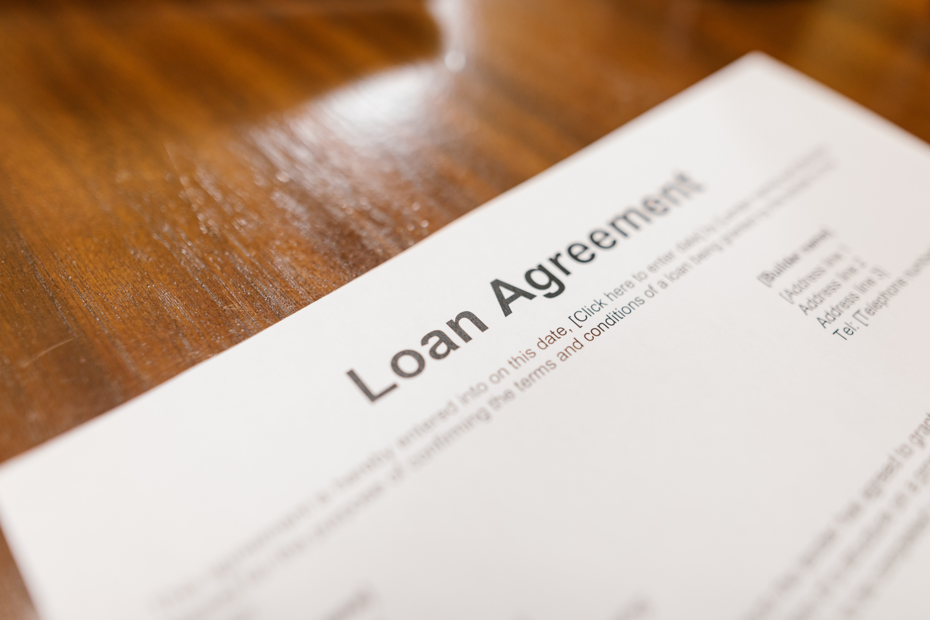 Loan agreement document, close-up
