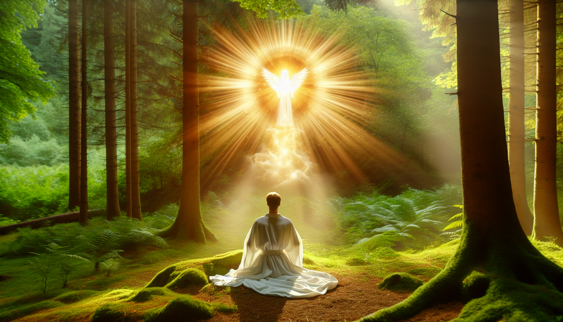 A divine light shining on a healer, symbolizing divine protection and guidance