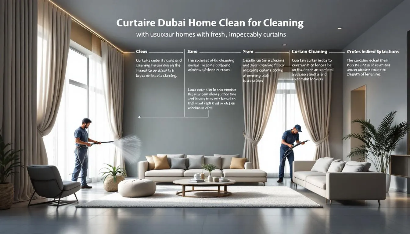 A professional curtain cleaning service in action in Dubai.