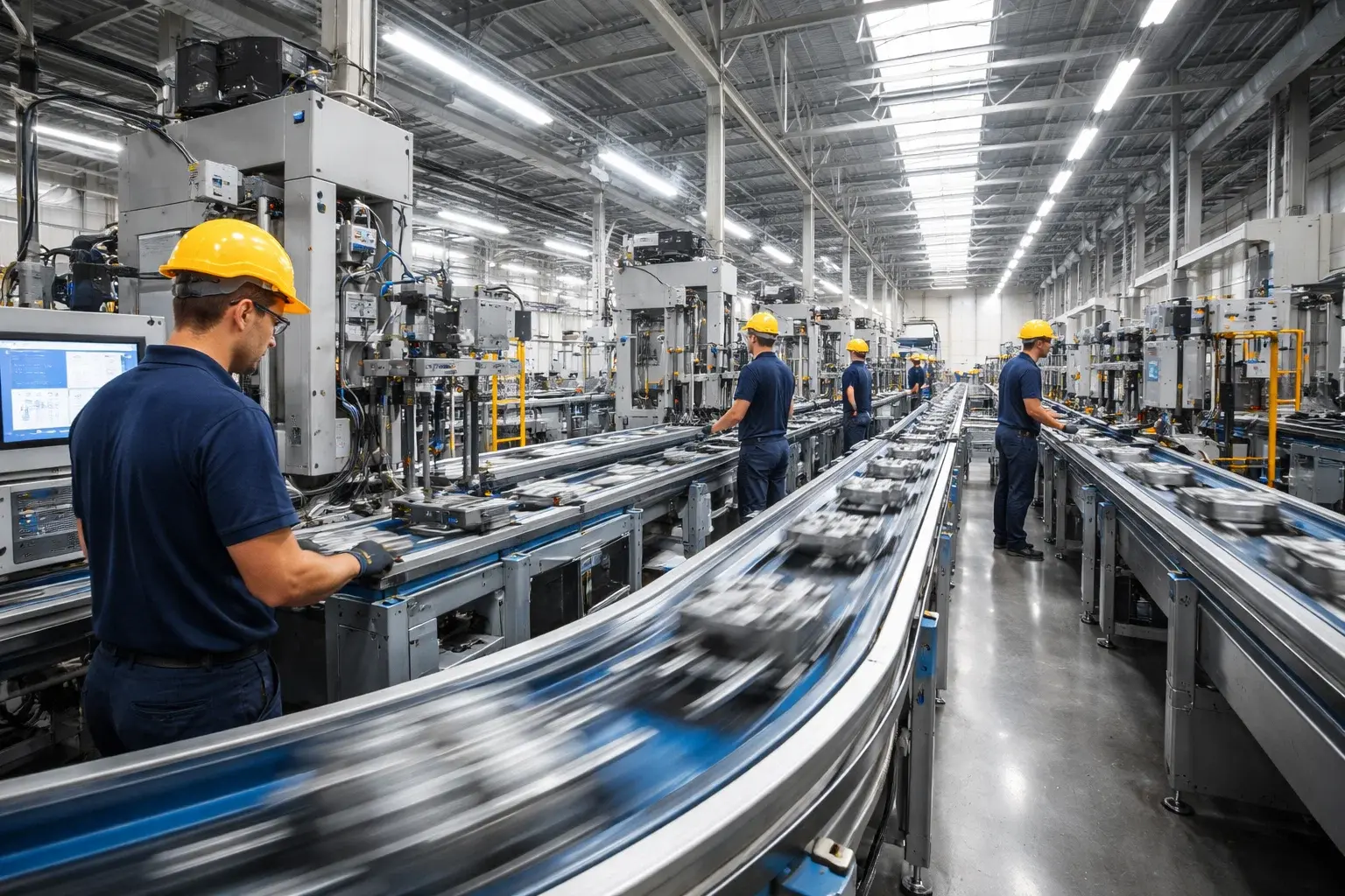 Efficient manufacturing production line with continuous workflow and minimal downtime in an industrial setting