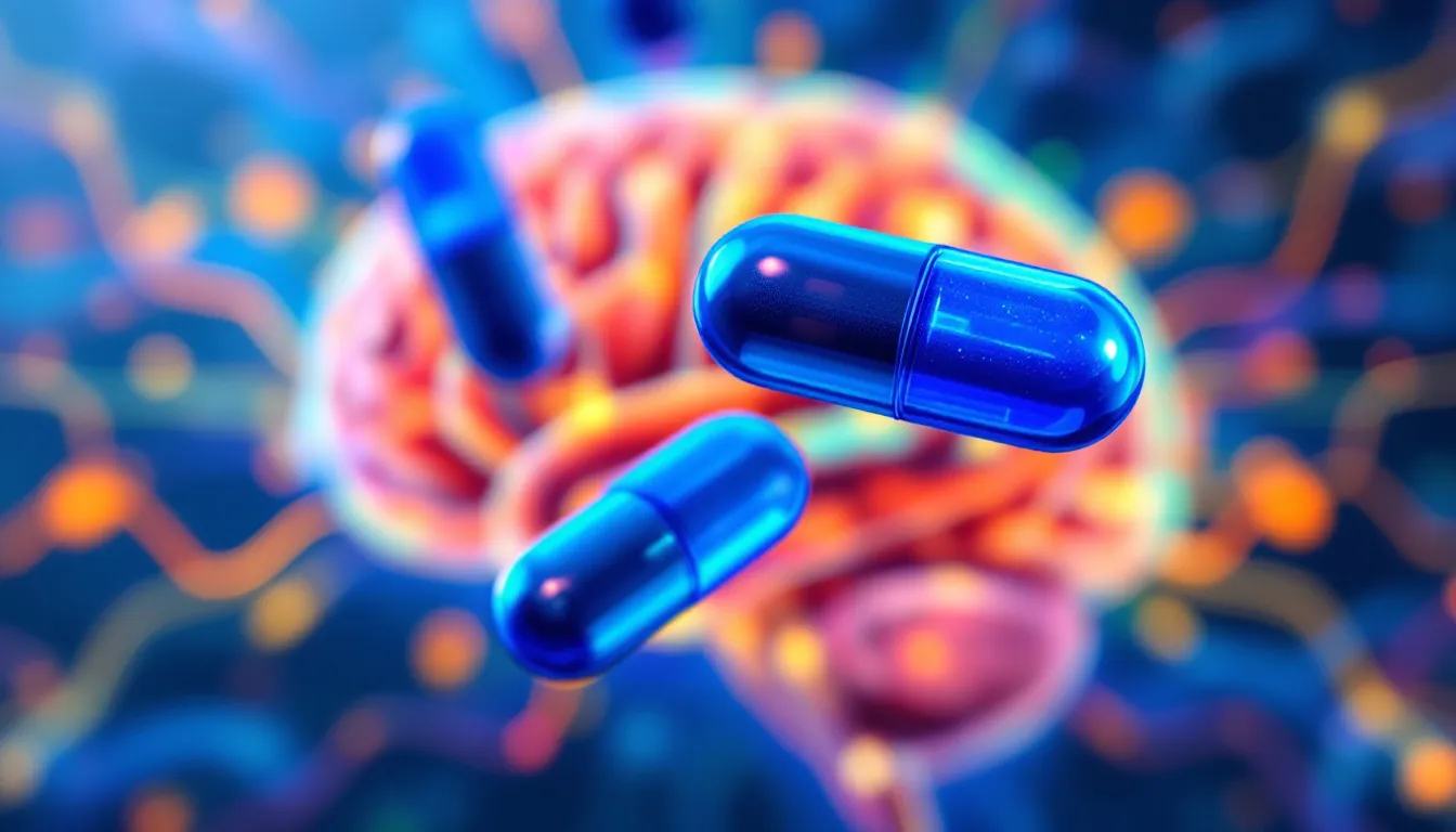 Top Supplements That Boost Brain Function: What You Need to Know 3 A visual representation of phosphatidylserine capsules with a blurred background of a brain diagram.