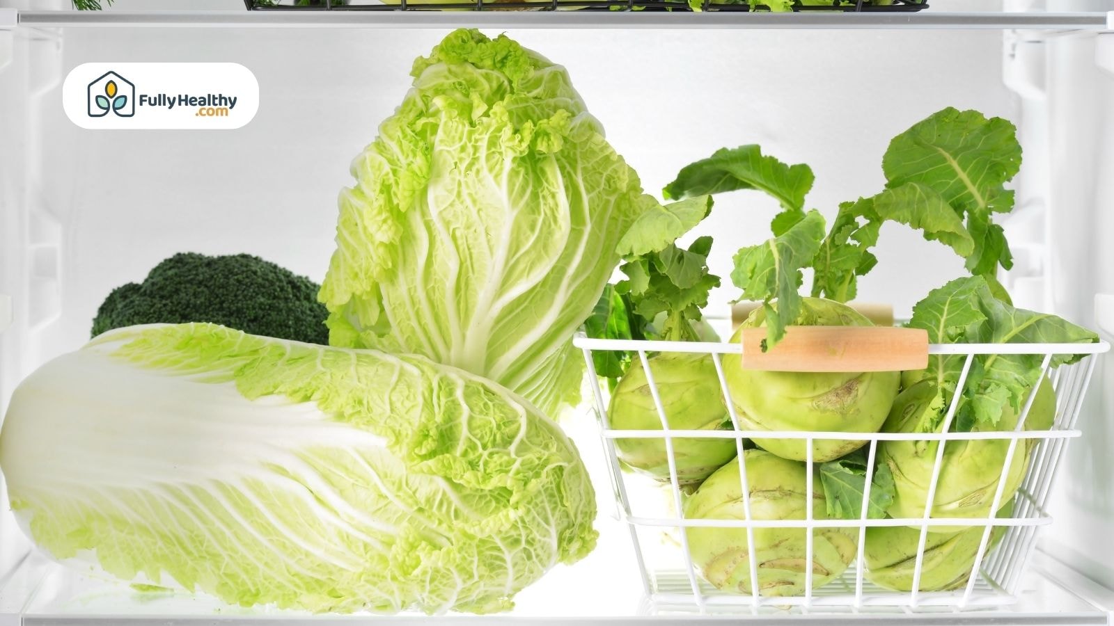 Napa cabbage and vegetables stored neatly inside refrigerator