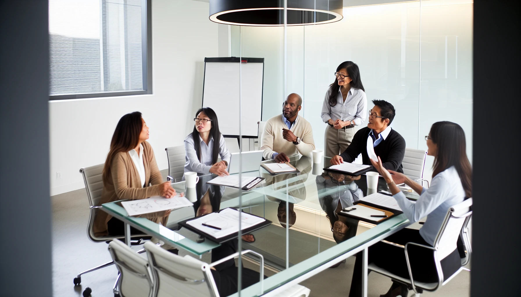 Diverse group of employees discussing benefit packages