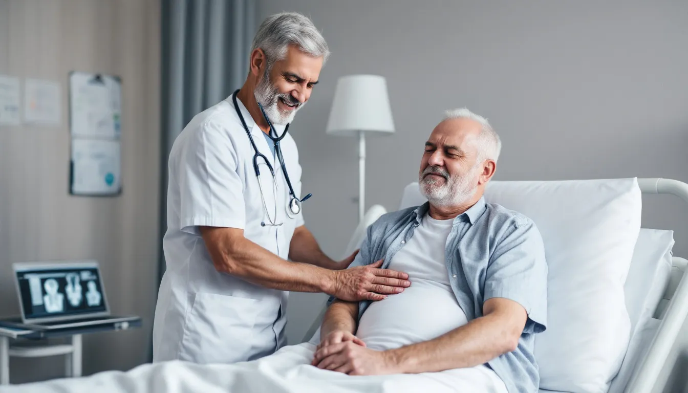 A medical professional examining a patient for pneumonia-related back pain.