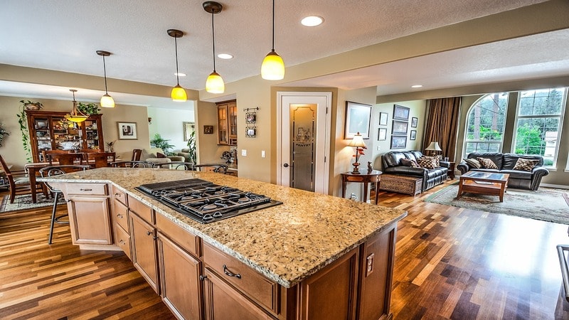 Residential kitchens use warm and bright lights to reduce eye strain