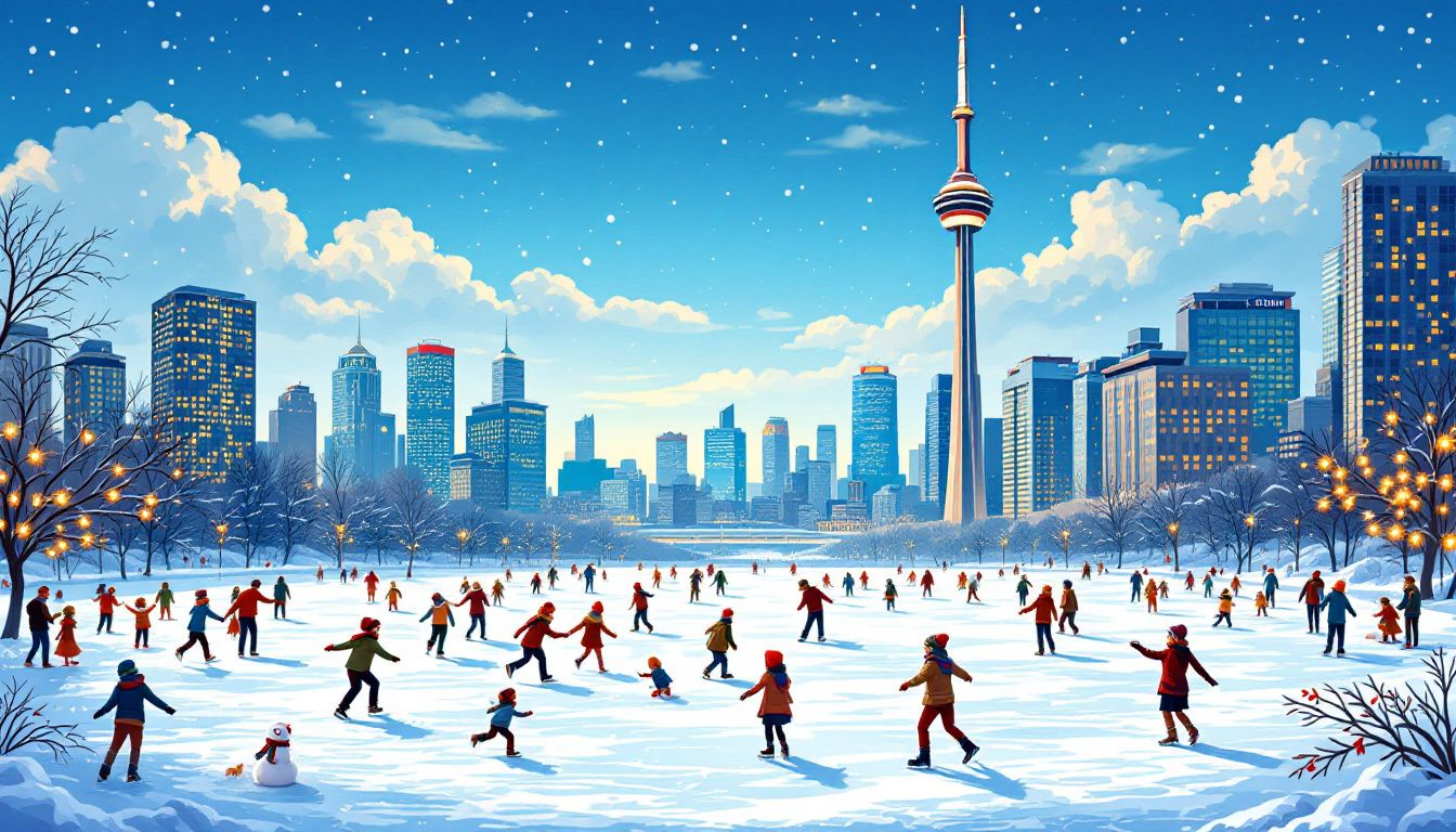 People enjoying ice skating during the winter season in Toronto.