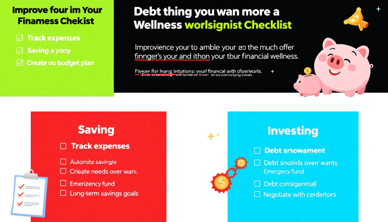 A visual representation of strategies for improving financial wellness, featuring a checklist.