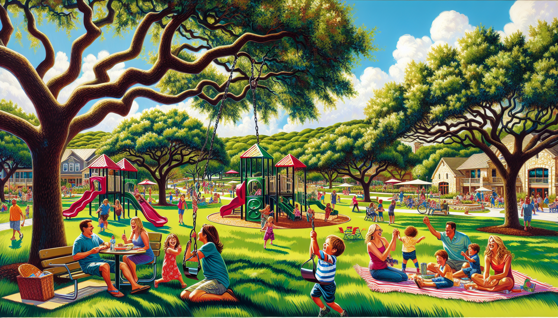 Families enjoying a day at a park in Leander, Texas