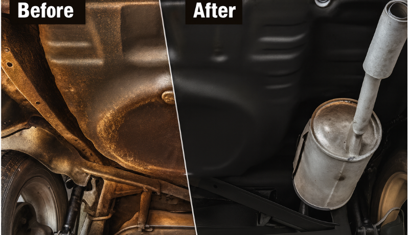before and after of a car show how underbody coating help in corrosion protection