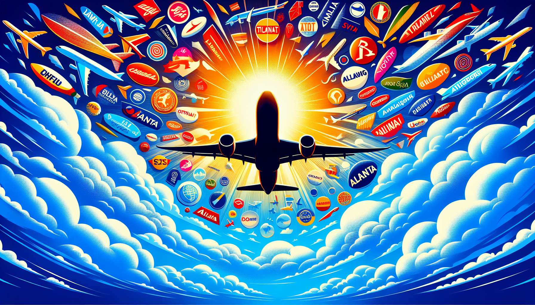 An artistic depiction of flight distance and duration between Boston and Atlanta, with a focus on flying time..