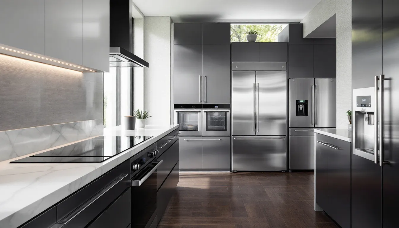 Top 10 Luxury Kitchen Remodeling Ideas for 2025 4 High-end kitchen appliances in a stylish kitchen setting.