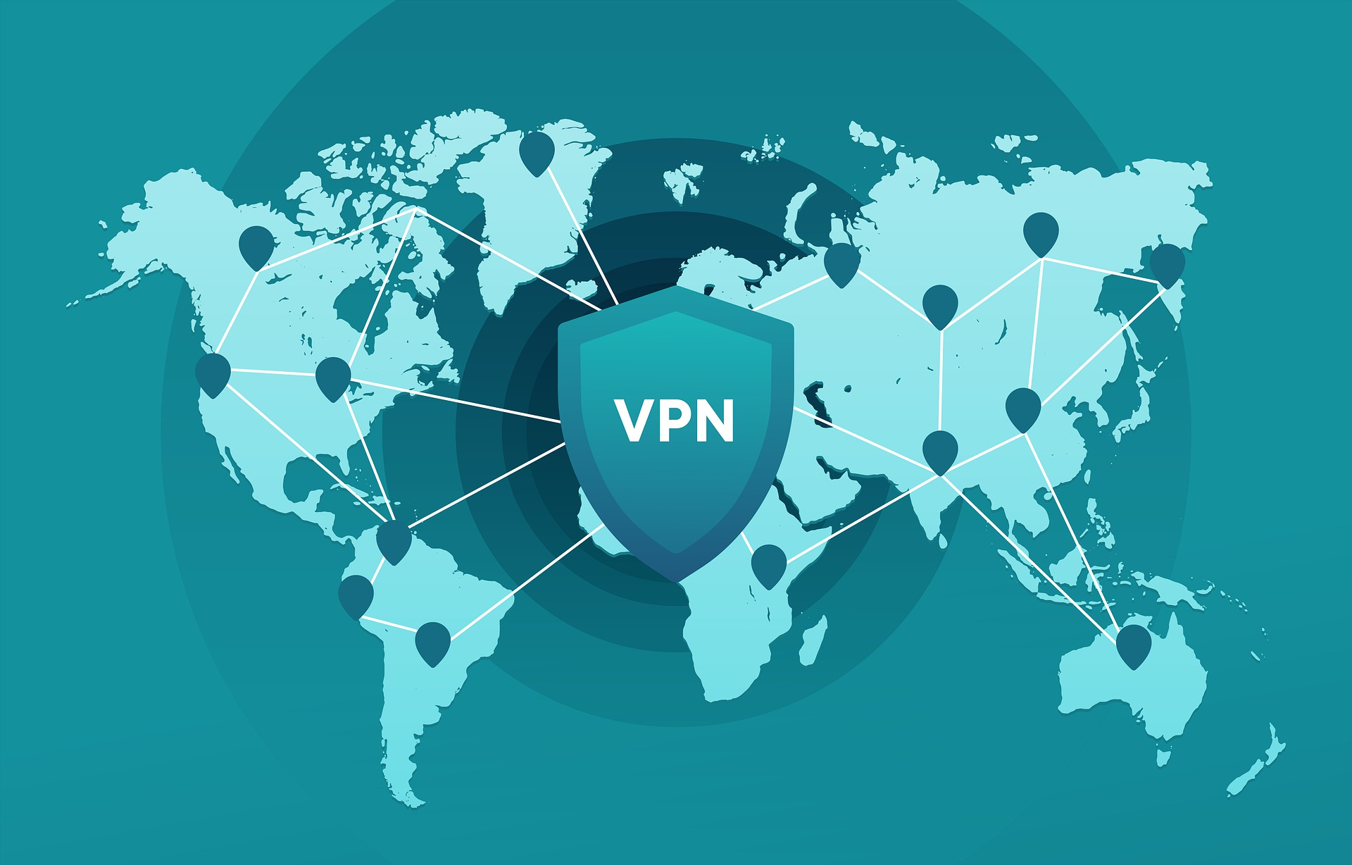 VPN shield on world map
