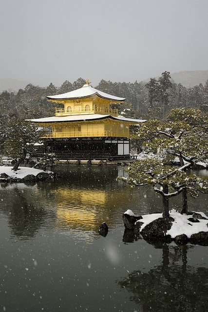 kinkaku-ji, kyoto, snow