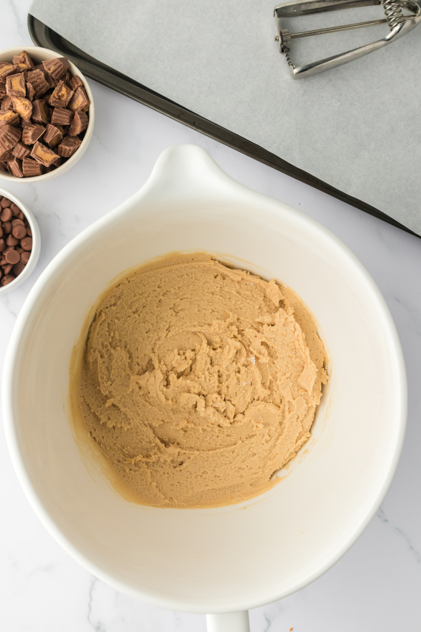 Reese's peanut butter cup cookie dough in bowl