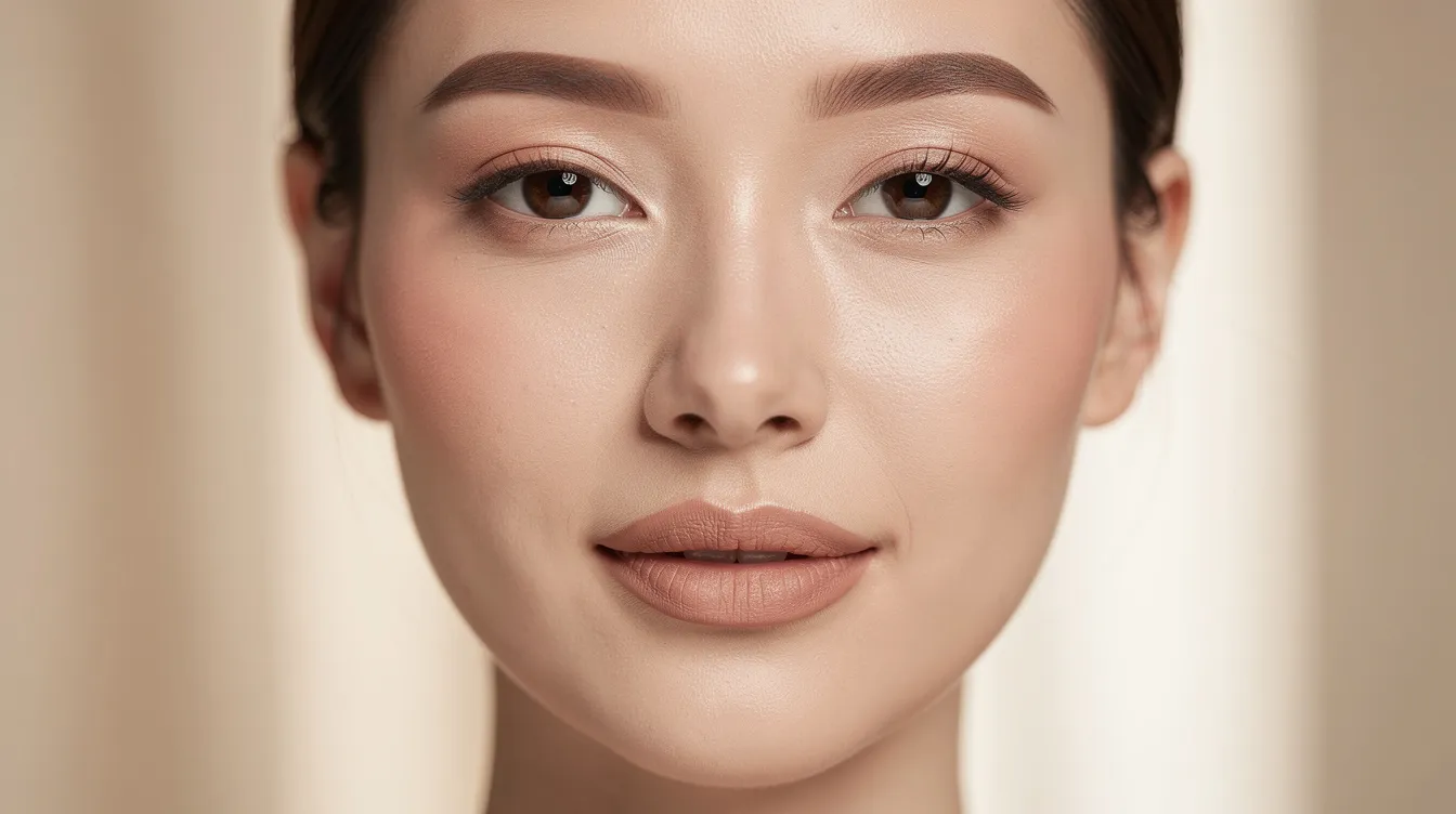 A close-up image of a woman's relaxed face showcases her smooth forehead and natural beauty, highlighting the softening of lines and wrinkles. Her confident expression reflects the real results of facial balancing treatments, emphasizing a refreshed and balanced appearance.