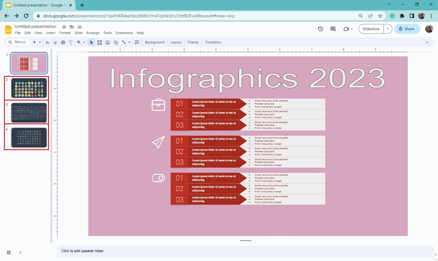 Start to copy and paste the icons from the particular slide to your infographic template.