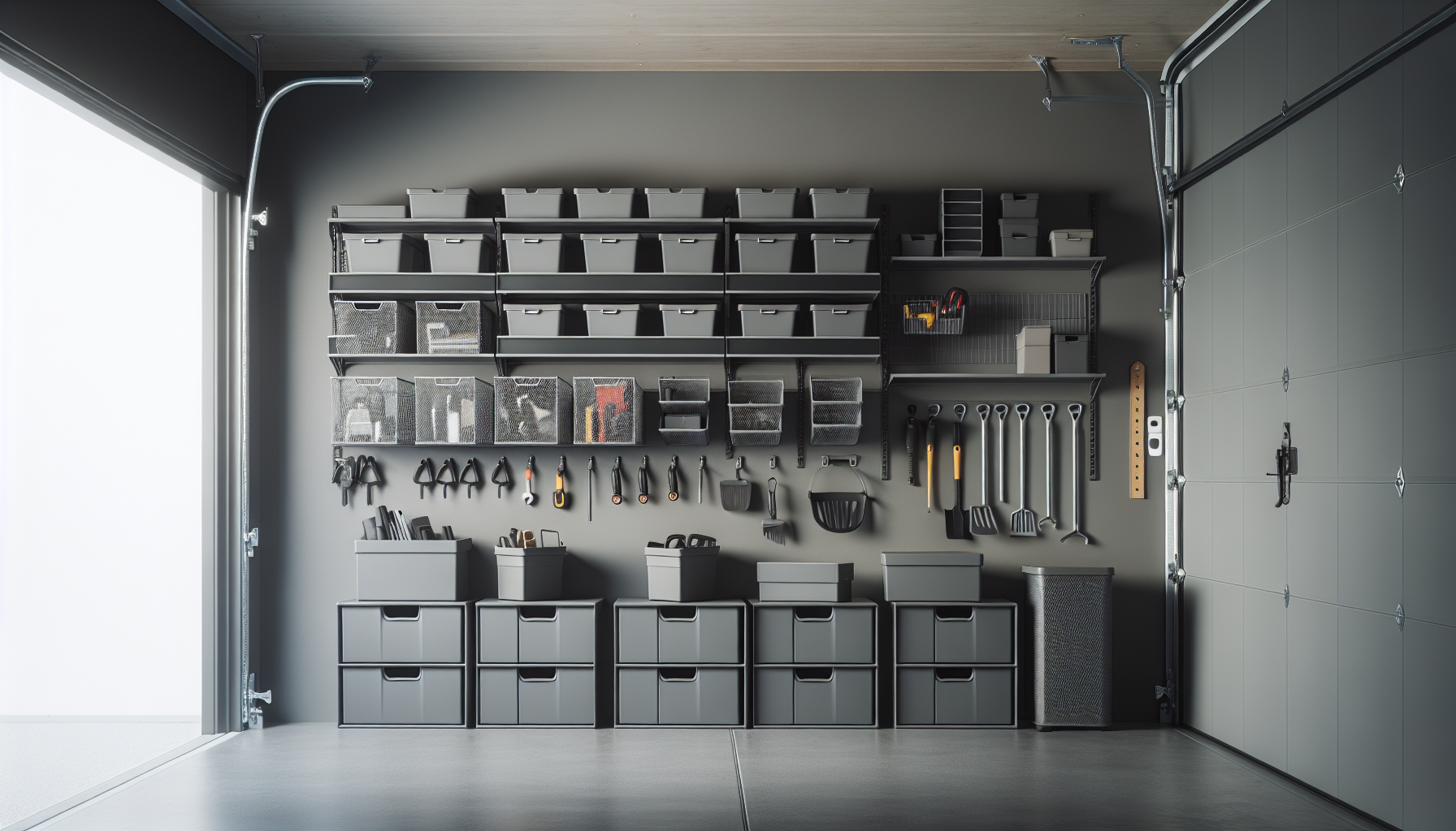 Wall-mounted storage systems for garage organization