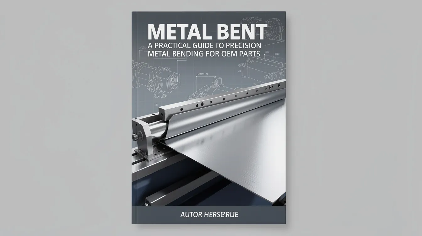 The image depicts a detailed guide on precision metal bending, showcasing various metal bending processes used for creating OEM parts. It highlights essential tools like the press brake, different bending methods, and the importance of factors such as bend radius, material thickness, and desired bend angle for achieving high precision in the manufacturing process.